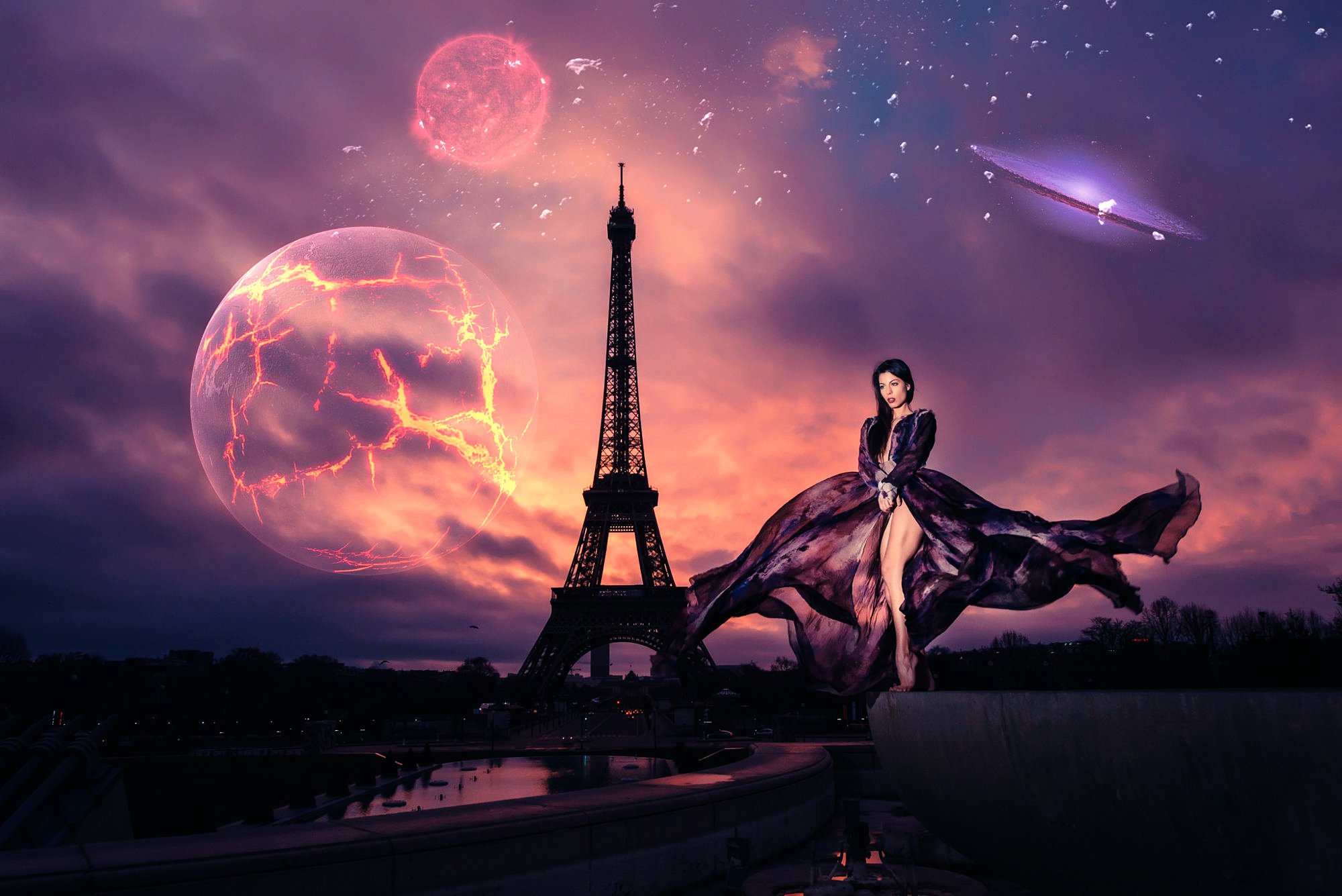 Парижский ночной сон. Эйфелева башня. Девушка космос. Девушка в ночном Париже. Эйфелева башня ночью.
